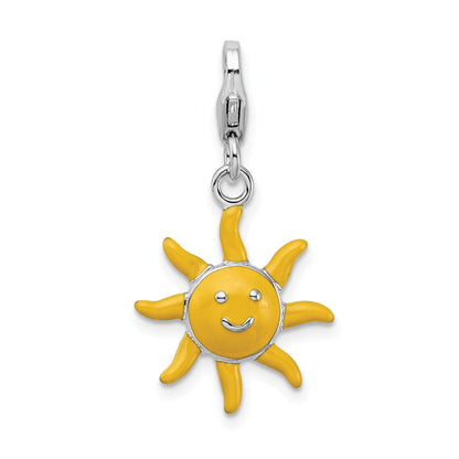 Sterling Silver Amore La Vita Rhodium-Plated Polished 3-D Enameled Sunshine Charm With Fancy Lobster Clasp