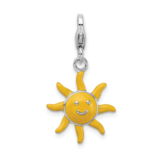 Sterling Silver Amore La Vita Rhodium-Plated Polished 3-D Enameled Sunshine Charm With Fancy Lobster Clasp