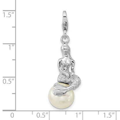 Sterling Silver Amore La Vita Rhodium-Plated 3-D Mother Of Pearl Mermaid Charm With Fancy Lobster Clasp