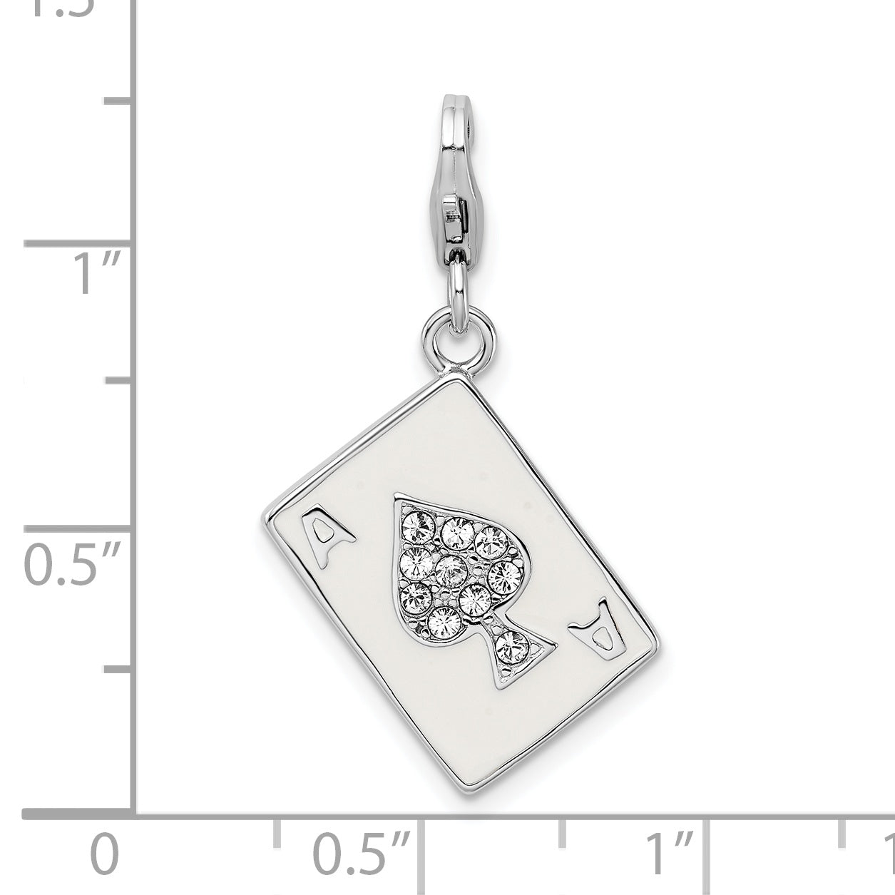 Sterling Silver Amore La Vita Rhodium-Plated Polished 3-D Enameled Swarovski Crystal Ace Charm With Fancy Lobster Clasp
