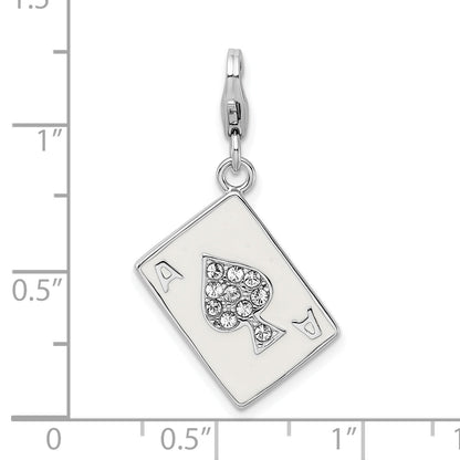 Sterling Silver Amore La Vita Rhodium-Plated Polished 3-D Enameled Swarovski Crystal Ace Charm With Fancy Lobster Clasp