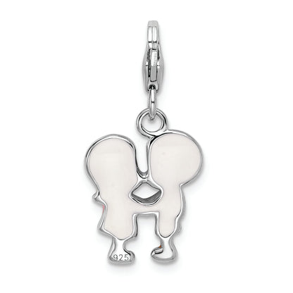 Sterling Silver Amore La Vita Rhodium-Plated Polished Enameled Kissing Couple Charm With Fancy Lobster Clasp