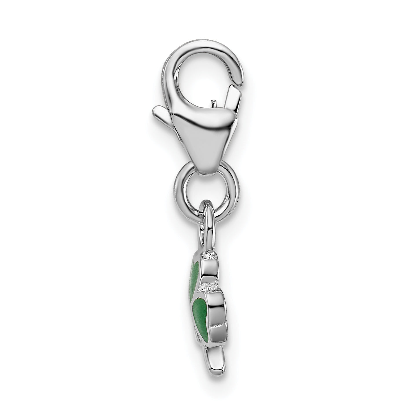 Sterling Silver Amore La Vita Rhodium-Plated Polished 3-D Green Enameled Clover Charm With Fancy Lobster Clasp