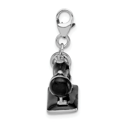 Sterling Silver Amore La Vita Rhodium-Plated Polished 3-D Enameled Sewing Machine Charm With Fancy Lobster Clasp