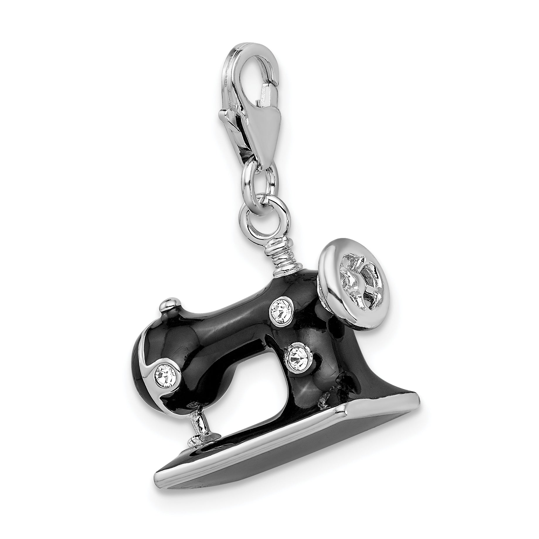 Sterling Silver Amore La Vita Rhodium-Plated Polished 3-D Enameled Sewing Machine Charm With Fancy Lobster Clasp