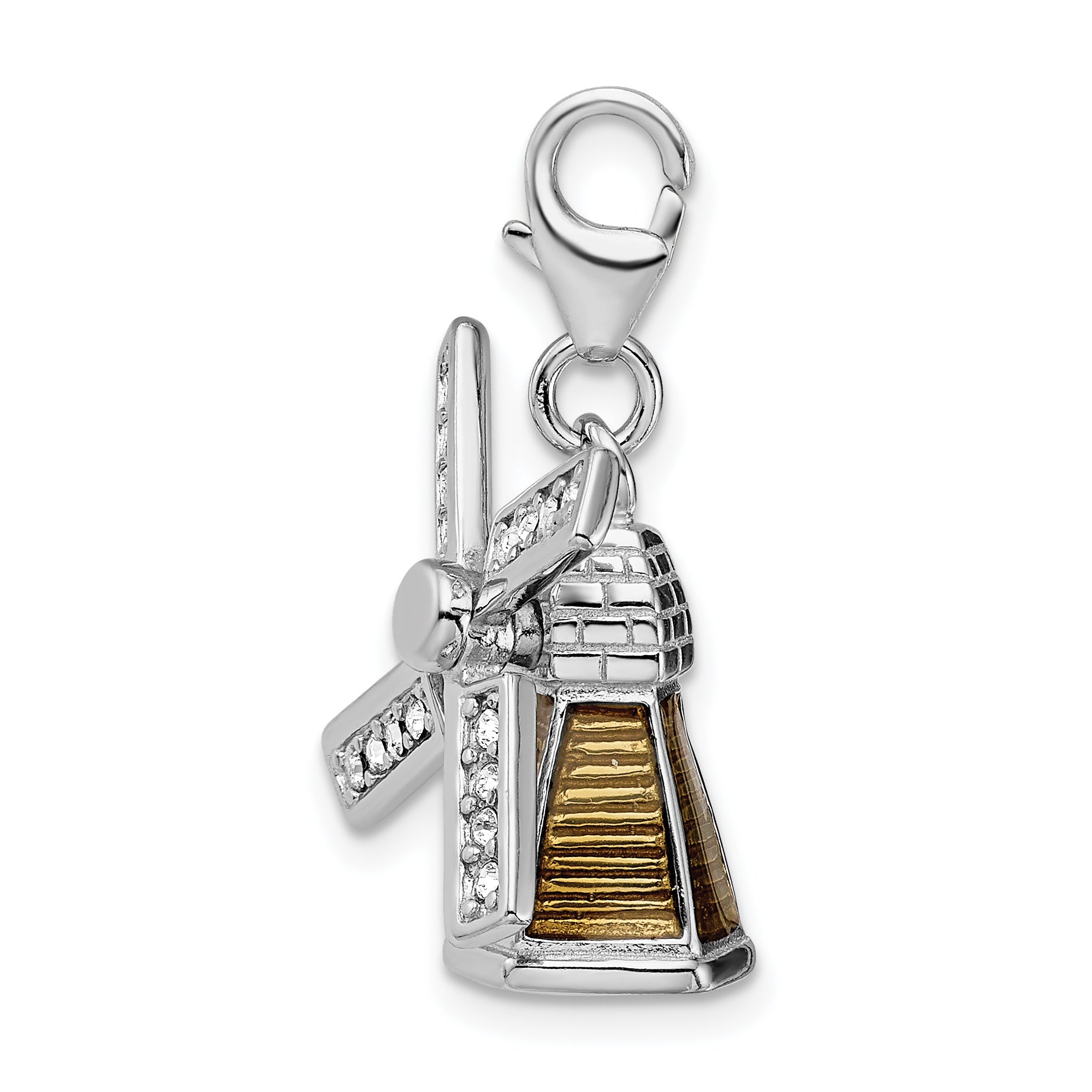 Sterling Silver Amore La Vita Rhodium-Plated Polished 3-D Enameled Crystal From Swarovski Windmill Charm With Fancy Lobster Clasp