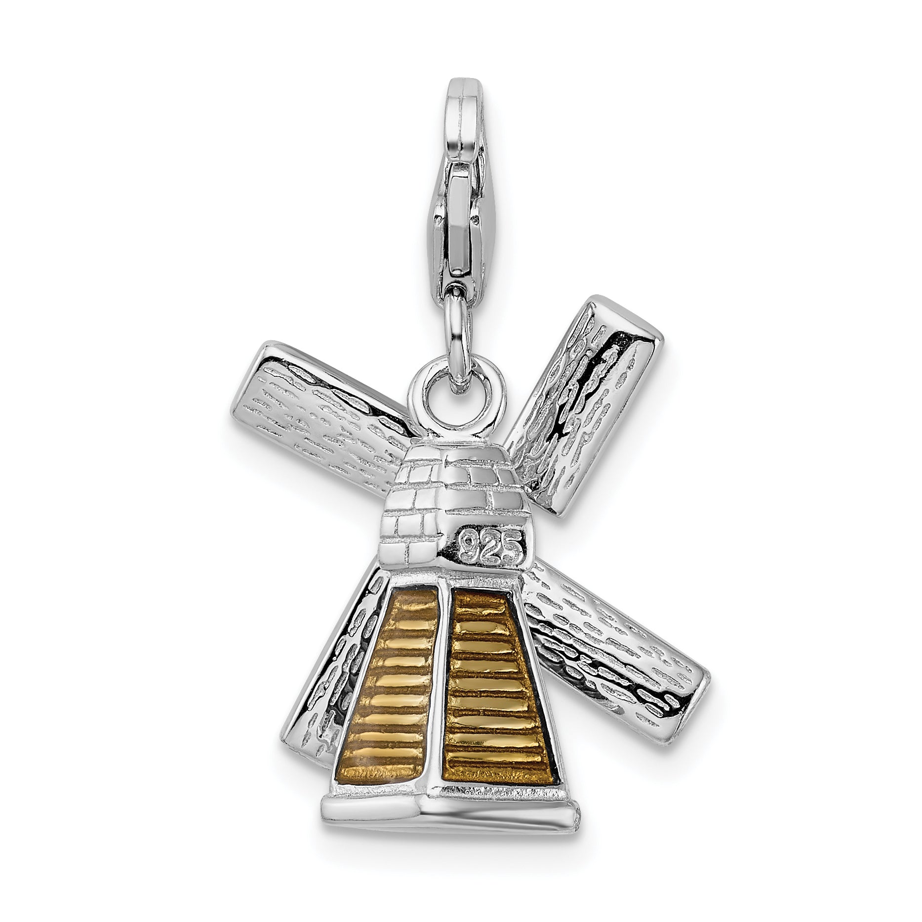 Sterling Silver Amore La Vita Rhodium-Plated Polished 3-D Enameled Crystal From Swarovski Windmill Charm With Fancy Lobster Clasp