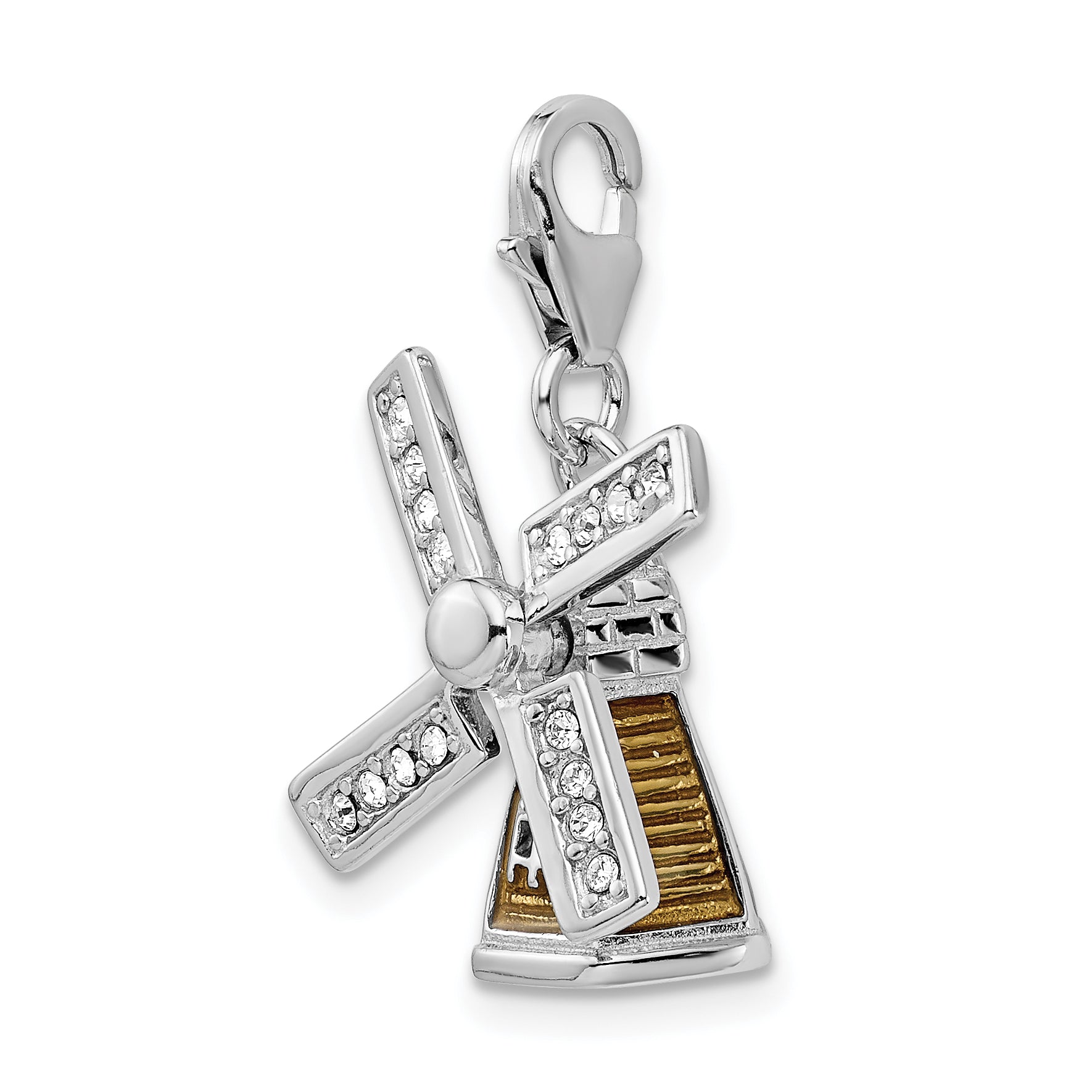 Sterling Silver Amore La Vita Rhodium-Plated Polished 3-D Enameled Crystal From Swarovski Windmill Charm With Fancy Lobster Clasp