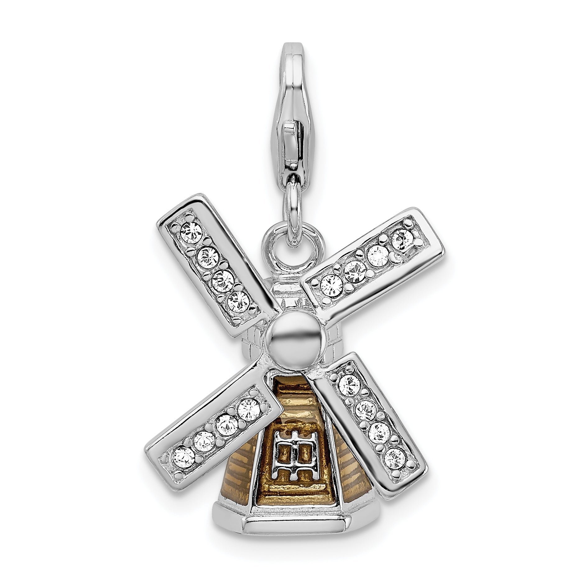 Sterling Silver Amore La Vita Rhodium-Plated Polished 3-D Enameled Crystal From Swarovski Windmill Charm With Fancy Lobster Clasp
