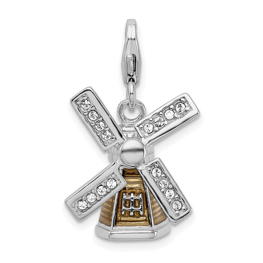 Sterling Silver Amore La Vita Rhodium-Plated Polished 3-D Enameled Crystal From Swarovski Windmill Charm With Fancy Lobster Clasp