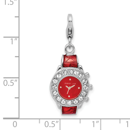 Sterling Silver Amore La Vita Rhodium-Plated Polished 3-D Red Enameled Watch Charm With Fancy Lobster Clasp