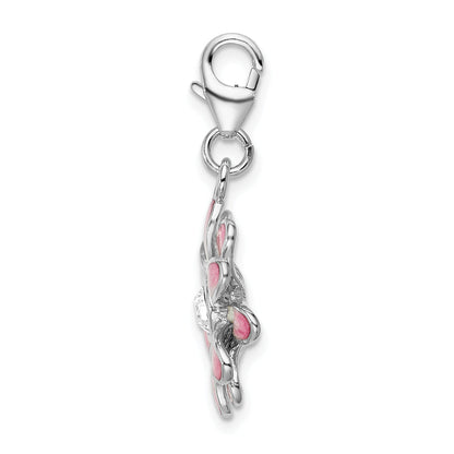 Sterling Silver Amore La Vita Rhodium-Plated Polished Enameled Flower Charm With Fancy Lobster Clasp