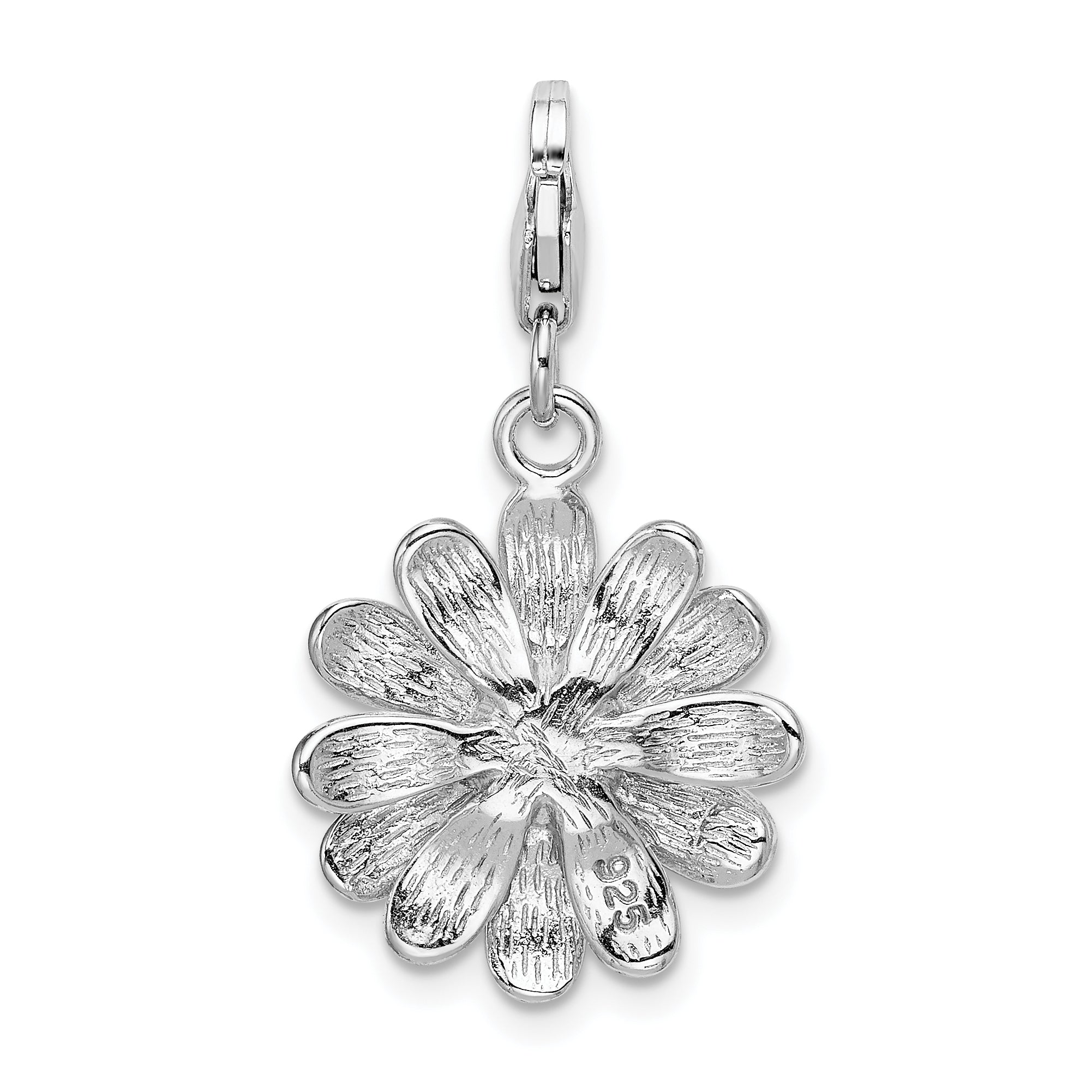 Sterling Silver Amore La Vita Rhodium-Plated Polished Enameled Flower Charm With Fancy Lobster Clasp