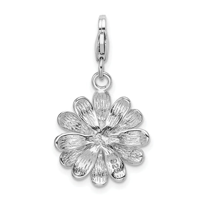 Sterling Silver Amore La Vita Rhodium-Plated Polished Enameled Flower Charm With Fancy Lobster Clasp