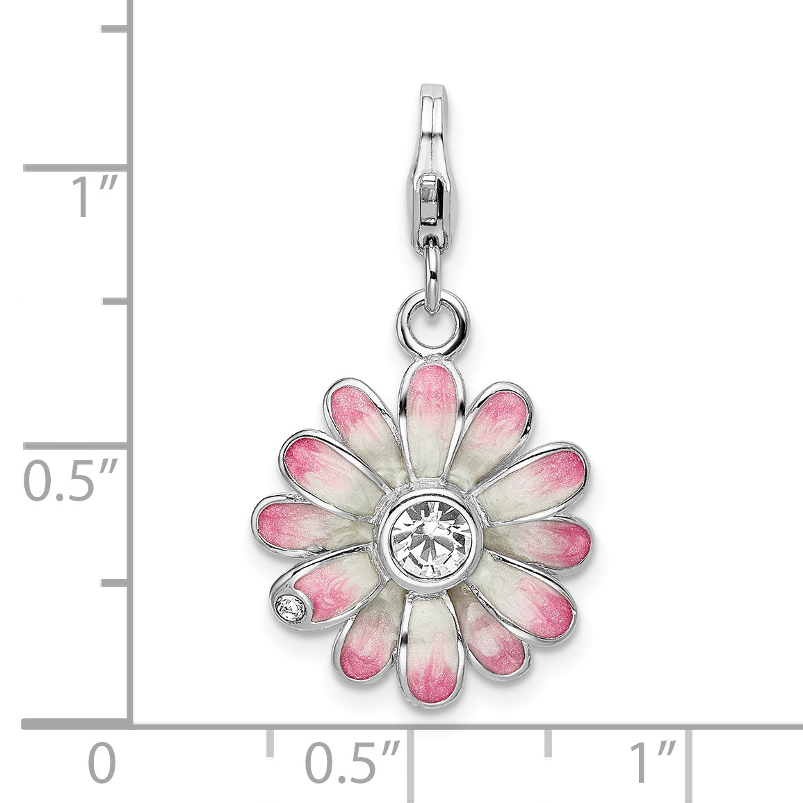 Sterling Silver Amore La Vita Rhodium-Plated Polished Enameled Flower Charm With Fancy Lobster Clasp