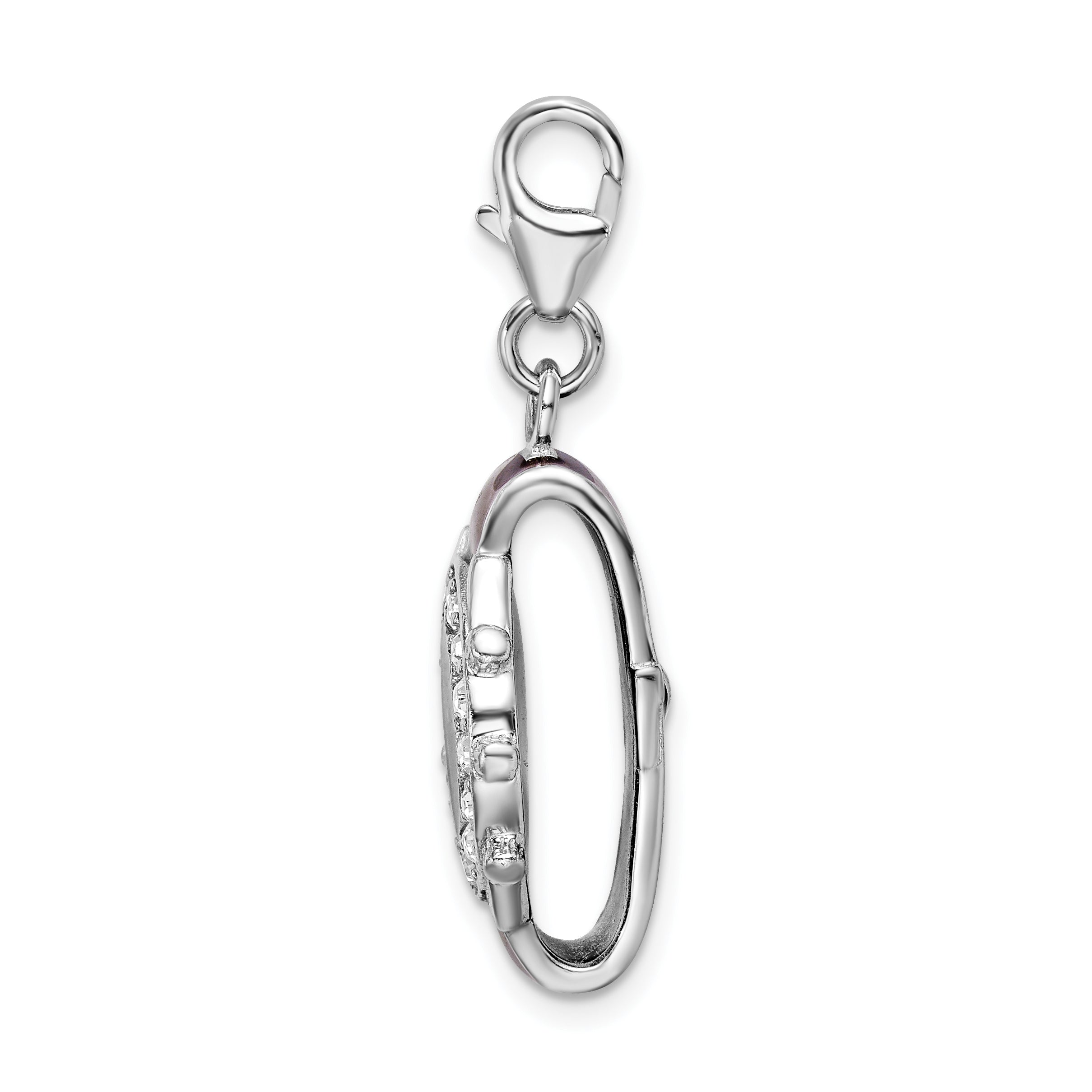 Sterling Silver Amore La Vita Rhodium-Plated Polished 3-D Enameled Watch Charm With Fancy Lobster Clasp