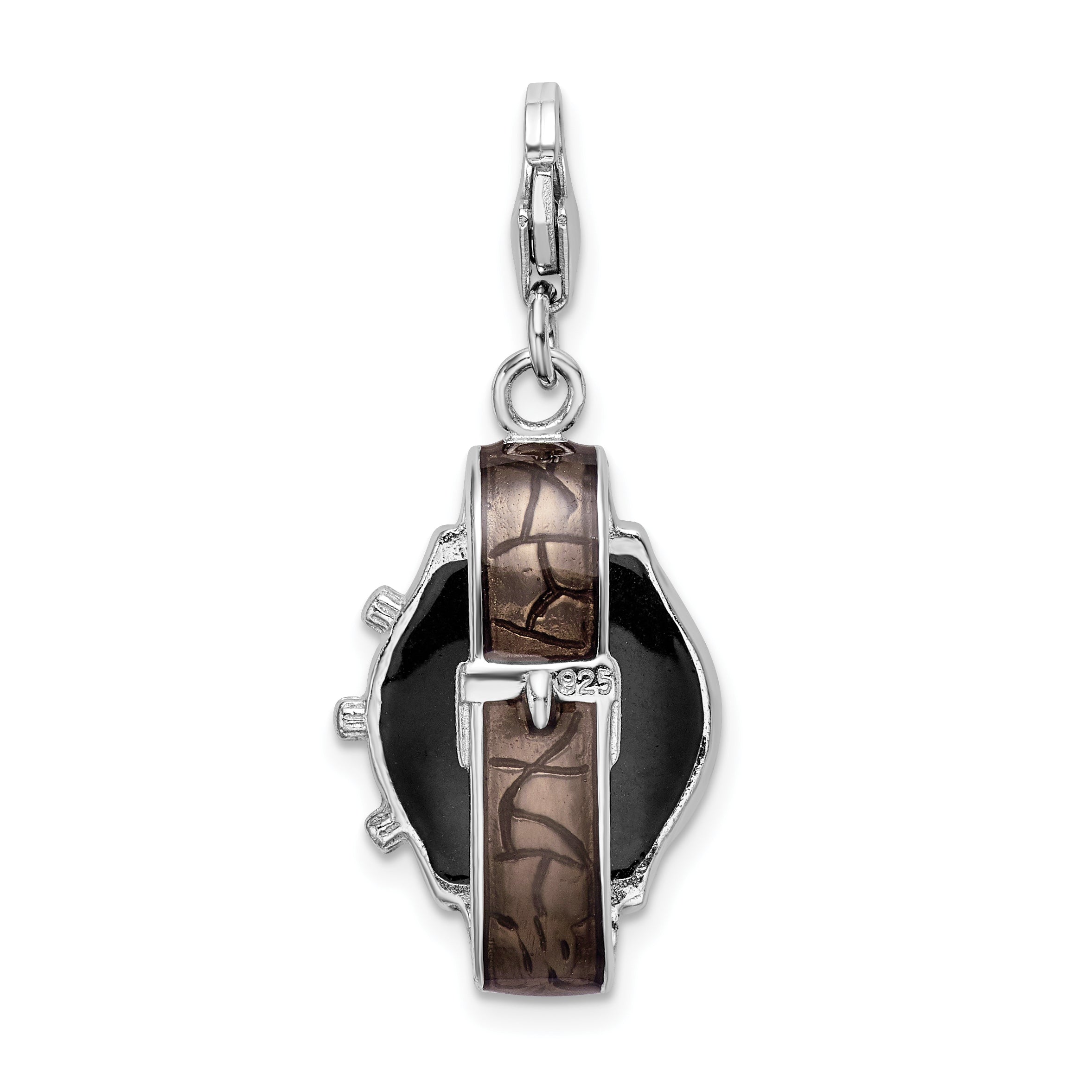 Sterling Silver Amore La Vita Rhodium-Plated Polished 3-D Enameled Watch Charm With Fancy Lobster Clasp