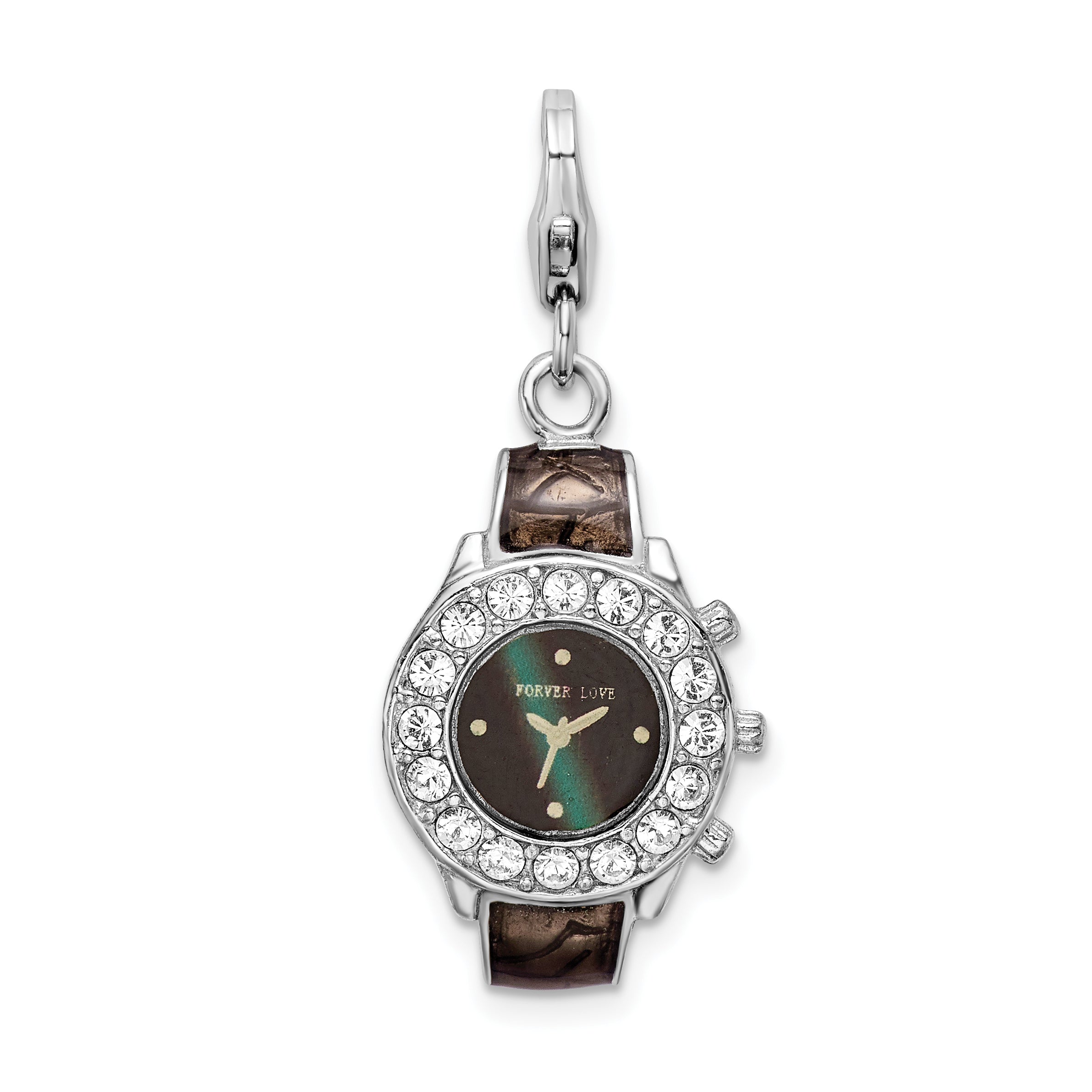 Sterling Silver Amore La Vita Rhodium-Plated Polished 3-D Enameled Watch Charm With Fancy Lobster Clasp