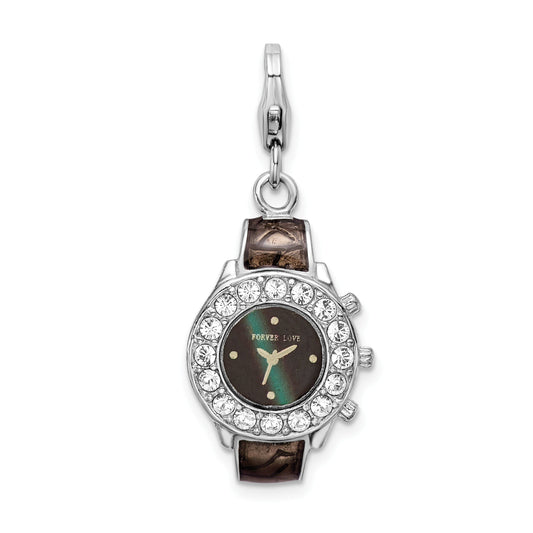 Sterling Silver Amore La Vita Rhodium-Plated Polished 3-D Enameled Watch Charm With Fancy Lobster Clasp