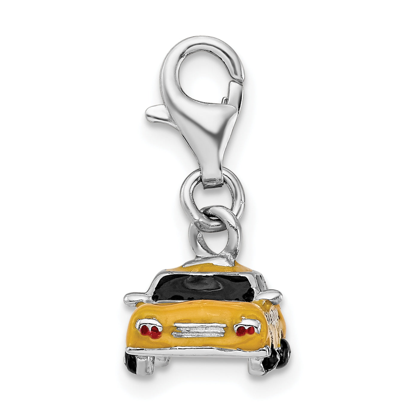 Sterling Silver Amore La Vita Rhodium-Plated Polished 3-D Enameled Taxi Cab Charm With Fancy Lobster Clasp