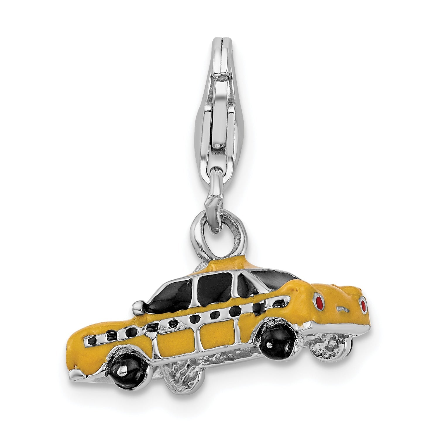 Sterling Silver Amore La Vita Rhodium-Plated Polished 3-D Enameled Taxi Cab Charm With Fancy Lobster Clasp