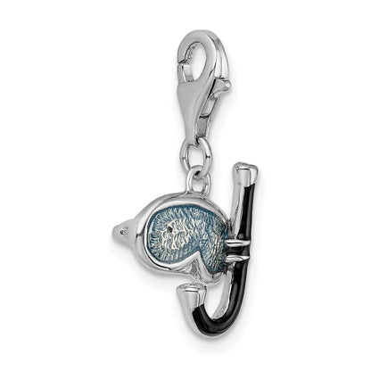 Sterling Silver Amore La Vita Rhodium-Plated Polished 3-D Enameled Snorkel Charm With Fancy Lobster Clasp