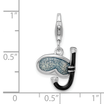Sterling Silver Amore La Vita Rhodium-Plated Polished 3-D Enameled Snorkel Charm With Fancy Lobster Clasp
