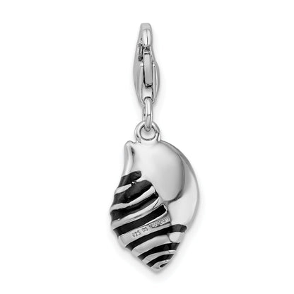 Sterling Silver Amore La Vita Rhodium-Plated Polished 3-D Enameled Shell Charm With Fancy Lobster Clasp