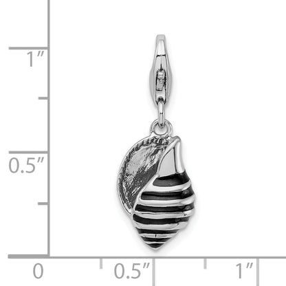 Sterling Silver Amore La Vita Rhodium-Plated Polished 3-D Enameled Shell Charm With Fancy Lobster Clasp