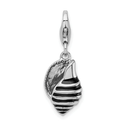 Sterling Silver Amore La Vita Rhodium-Plated Polished 3-D Enameled Shell Charm With Fancy Lobster Clasp
