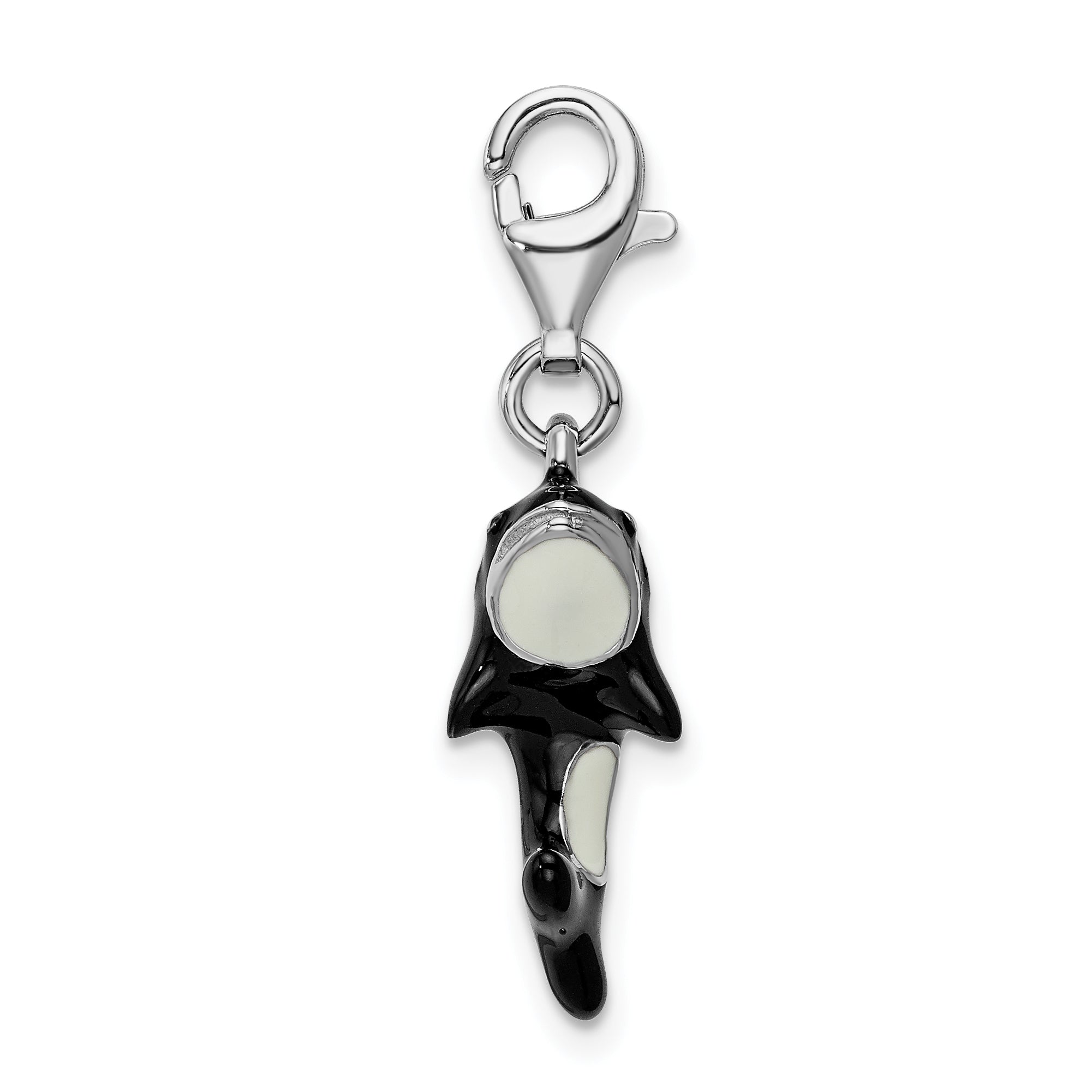 Sterling Silver Amore La Vita Rhodium-Plated Polished 3-D Enameled Orca Whale Charm With Fancy Lobster Clasp
