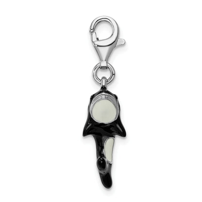 Sterling Silver Amore La Vita Rhodium-Plated Polished 3-D Enameled Orca Whale Charm With Fancy Lobster Clasp