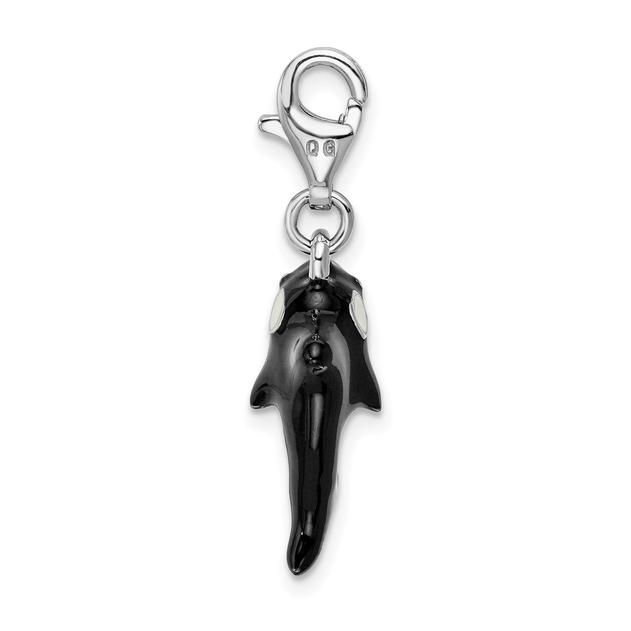 Sterling Silver Amore La Vita Rhodium-Plated Polished 3-D Enameled Orca Whale Charm With Fancy Lobster Clasp