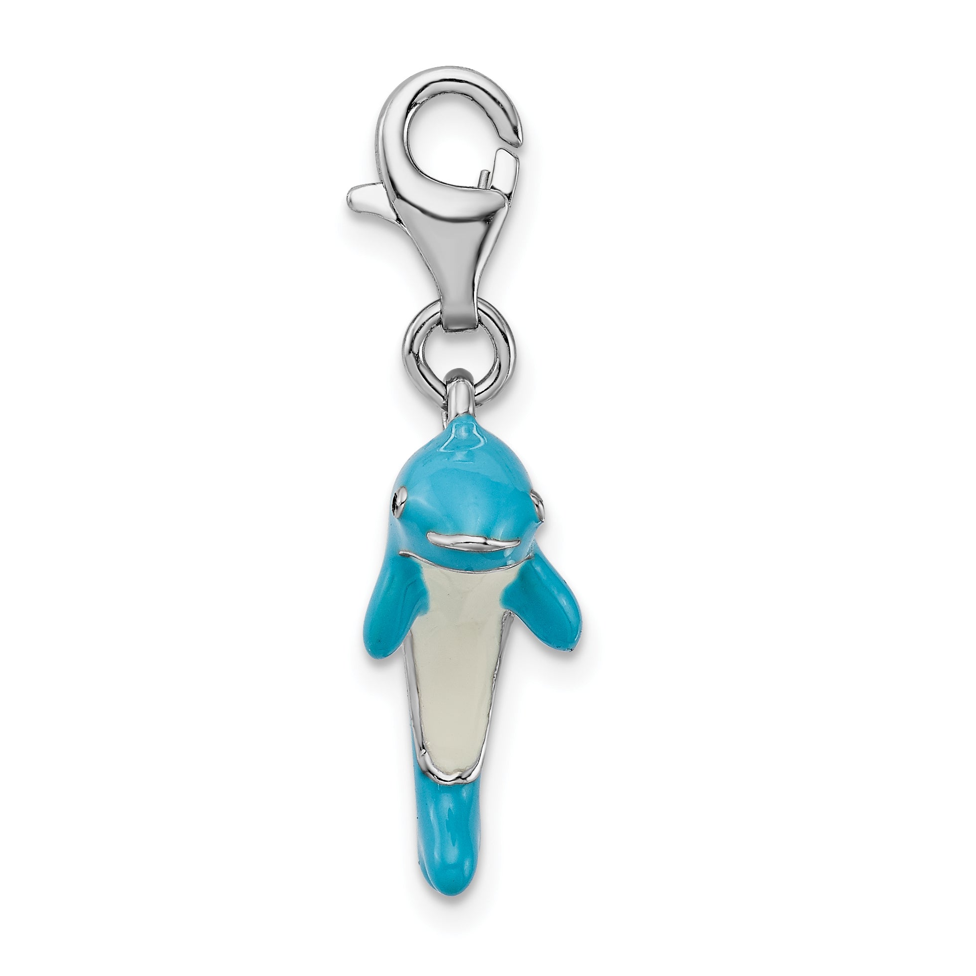 Sterling Silver Amore La Vita Rhodium-Plated Polished 3-D Enameled Dolphin Charm With Fancy Lobster Clasp