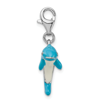 Sterling Silver Amore La Vita Rhodium-Plated Polished 3-D Enameled Dolphin Charm With Fancy Lobster Clasp
