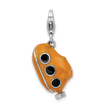 Sterling Silver Amore La Vita Rhodium-Plated Polished 3-D Enameled Submarine Charm With Fancy Lobster Clasp