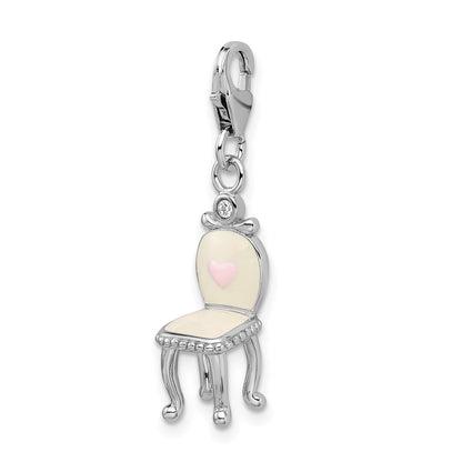 Sterling Silver Amore La Vita Rhodium-Plated Polished 3-D Enameled Vanity Chair Charm With Fancy Lobster Clasp