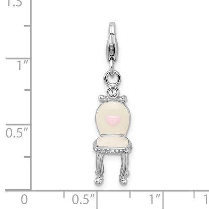 Sterling Silver Amore La Vita Rhodium-Plated Polished 3-D Enameled Vanity Chair Charm With Fancy Lobster Clasp