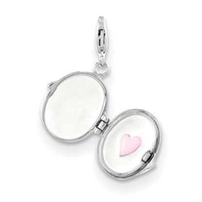 Sterling Silver Amore La Vita Rhodium-Plated Polished 3-D Enameled Love Heart Compact Charm With Fancy Lobster Clasp