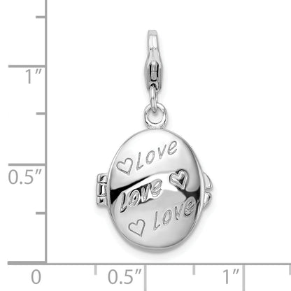Sterling Silver Amore La Vita Rhodium-Plated Polished 3-D Enameled Love Heart Compact Charm With Fancy Lobster Clasp