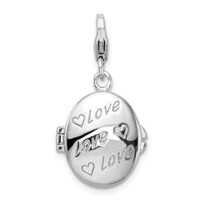 Sterling Silver Amore La Vita Rhodium-Plated Polished 3-D Enameled Love Heart Compact Charm With Fancy Lobster Clasp