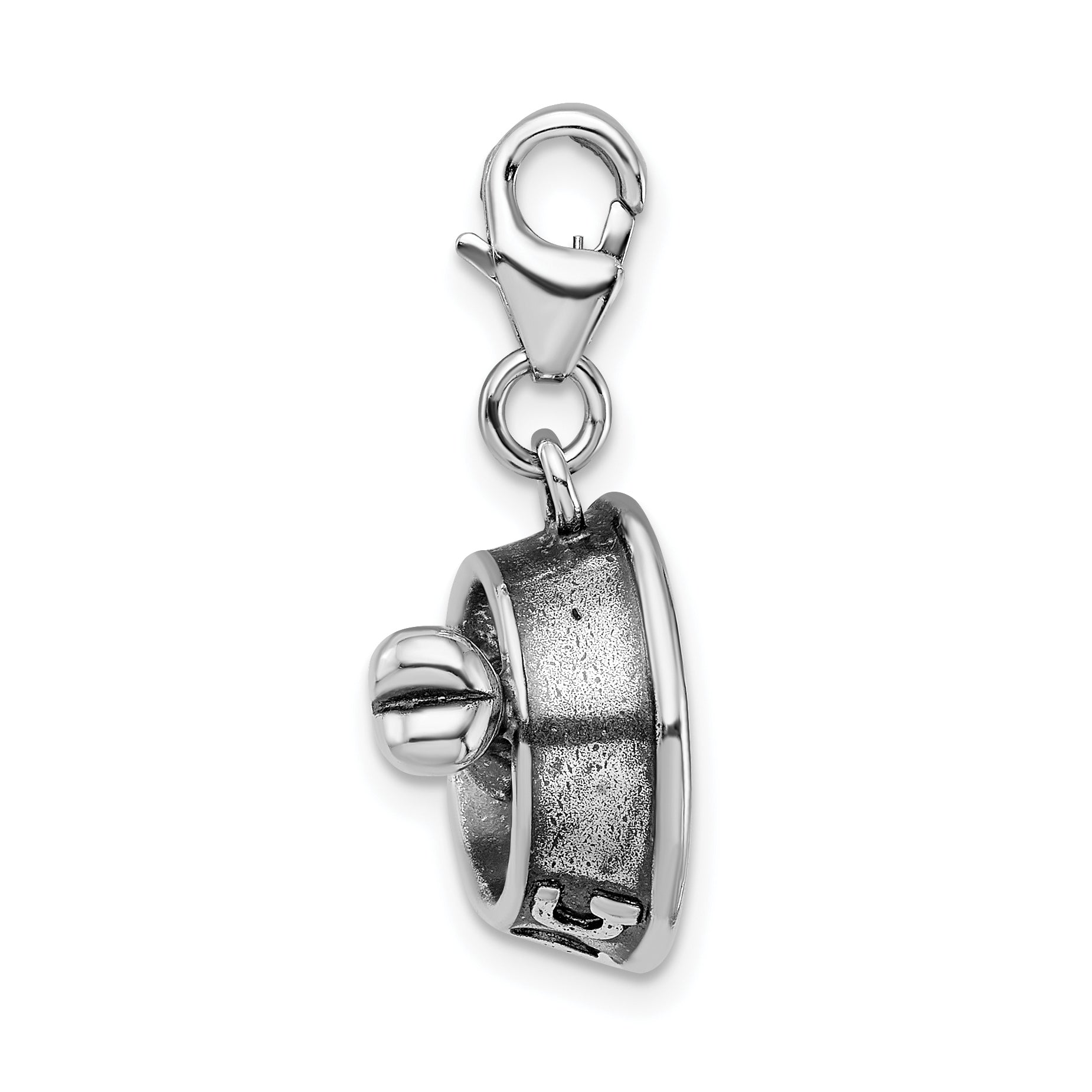 Sterling Silver Amore La Vita Rhodium-Plated Polished 3-D Dog Bowl And Bone Charm With Fancy Lobster Clasp
