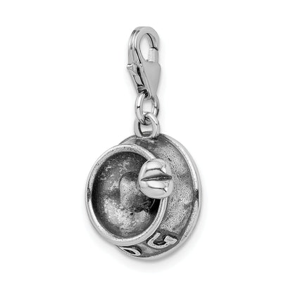Sterling Silver Amore La Vita Rhodium-Plated Polished 3-D Dog Bowl And Bone Charm With Fancy Lobster Clasp