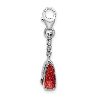 Sterling Silver Amore La Vita Rhodium-Plated Polished 3-D Enameled With Swarovski Crystal Purse Charm Fancy Lobster Clasp