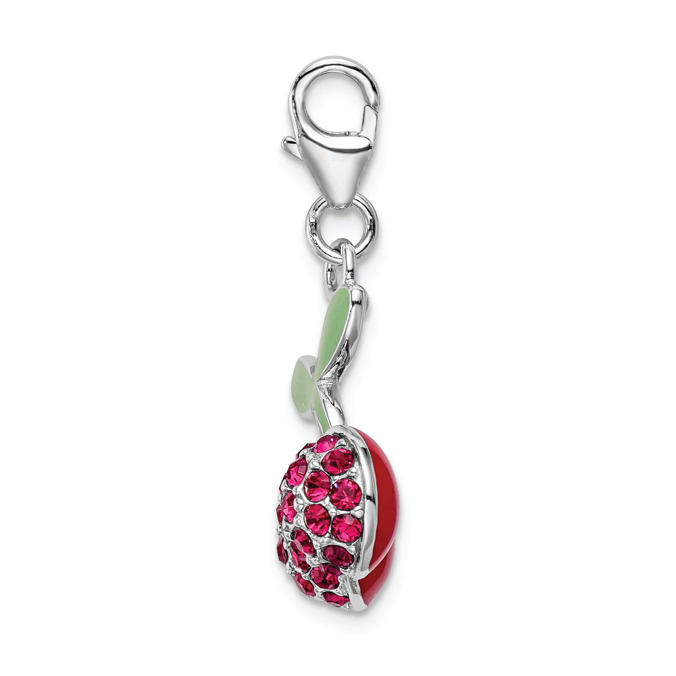 Sterling Silver Rh Enameled 3-D Cherries W/Lobster Clasp Charm