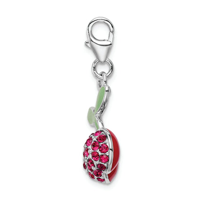 Sterling Silver Rh Enameled 3-D Cherries W/Lobster Clasp Charm