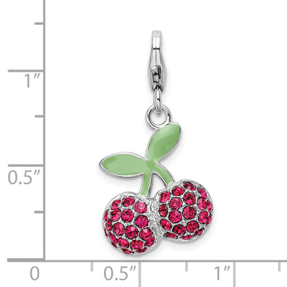Sterling Silver Rh Enameled 3-D Cherries W/Lobster Clasp Charm