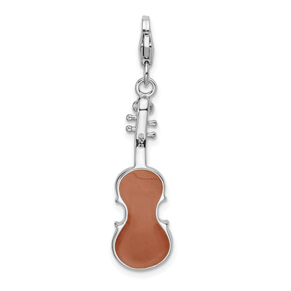 Sterling Silver Amore La Vita Rhodium-Plated Polished 3-D Enameled Viola Charm With Fancy Lobster Clasp