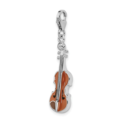 Sterling Silver Amore La Vita Rhodium-Plated Polished 3-D Enameled Viola Charm With Fancy Lobster Clasp