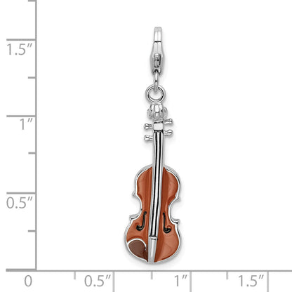 Sterling Silver Amore La Vita Rhodium-Plated Polished 3-D Enameled Viola Charm With Fancy Lobster Clasp